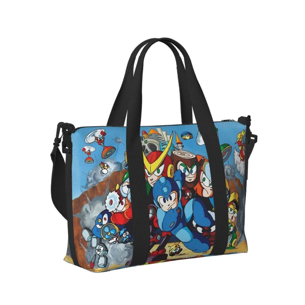 Custom Classic Megaman 2 Beach Travel Bag Large Capacity Tote Bags for Gym Yoga Women Shopping Duffle Shoulder Bag