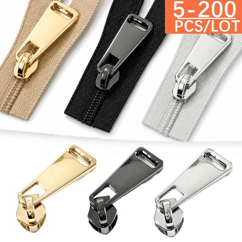 5/100/200 Pieces Zipper Sliders For 5# Nylon Zippers DIY Sewing Clothes Bag Quilt Cover Garment Accessories Gold Silver Black