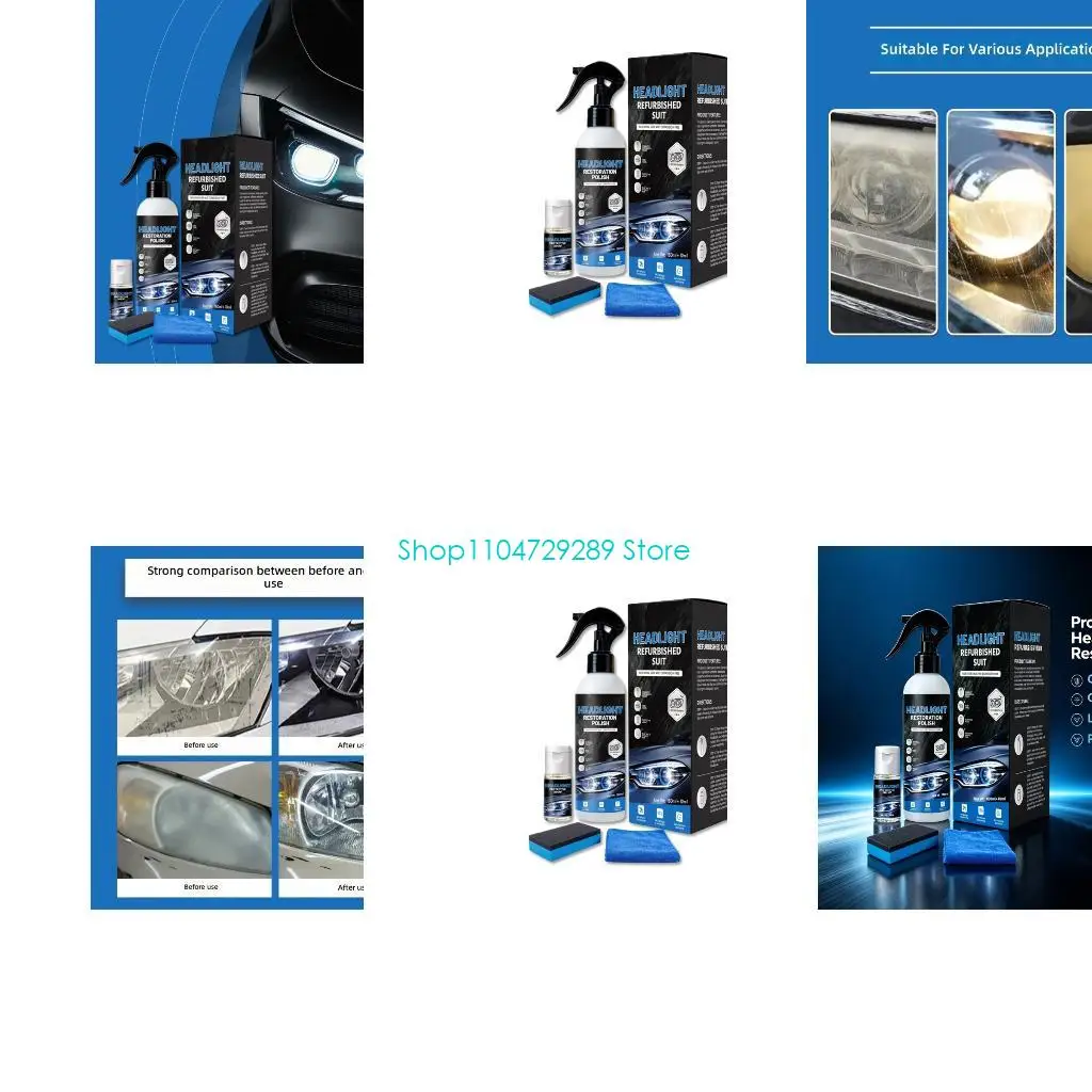 D8KE Car Headlight Restoration with 180 Solution, Cloth and Sponge for Haze Yellowing and Light Oxidation Use for Acrylic and