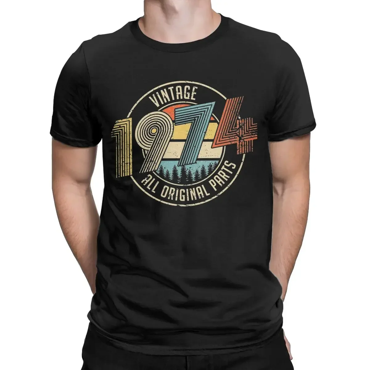 Vintage 1974 All Original Parts T Shirt Men's Cotton Vintage T-Shirts Crewneck 50 Years Old Tees Short Sleeve Clothing Unique