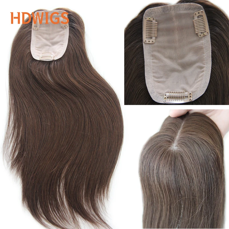 Women's Toupee Silk Top Human Hair Wigs Mono Hair System Unit Diamond Net Cover Blond Color Hairpiece Clips in Hairstyle Natural