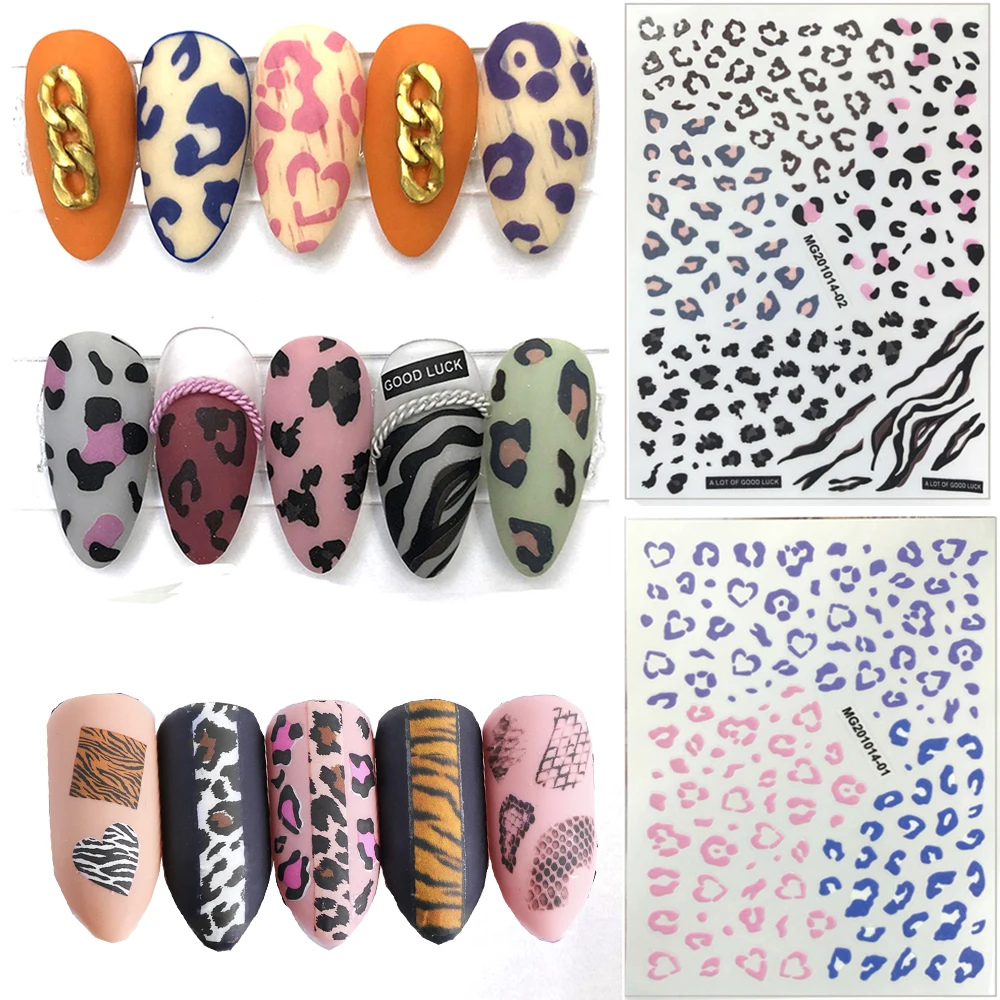 Personalidade design de unhas falsas impressões de animais 3d arte do prego adesivos decalques adesivos diy decoração da arte do prego adesivo de impressão de leopardo