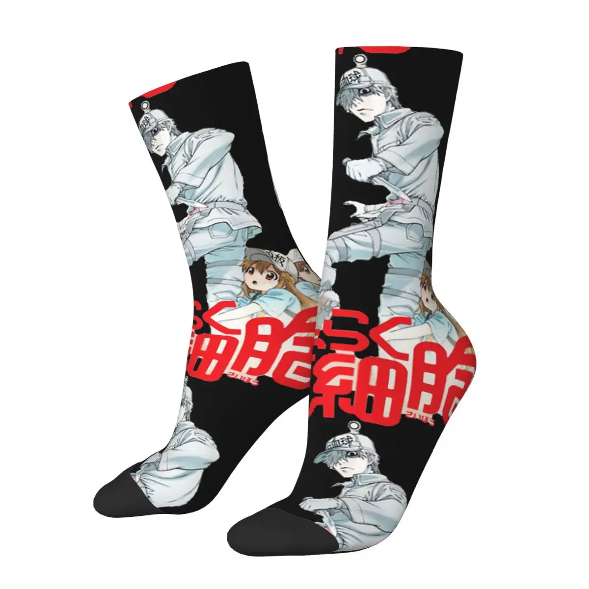 Hip Hop Vintage Pose Crazy Men's compression Socks Unisex Cells at Work Black Cartoon Harajuku Seamless Printed Funny Crew Sock