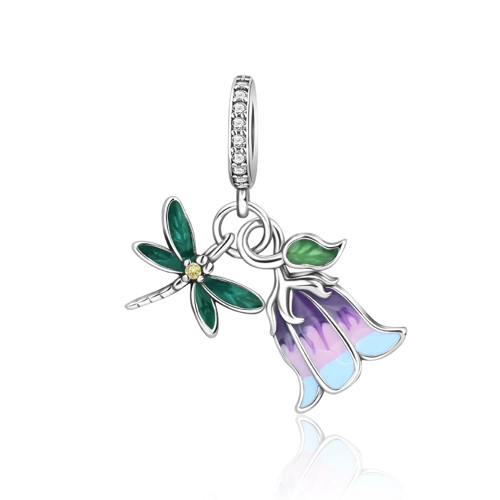 

Danturn 925 Sterling Silver Original Beads Dragonfly Bluebell Dangle Charm fit Snake Chain Bracelet Fashion Women Jewelry Making