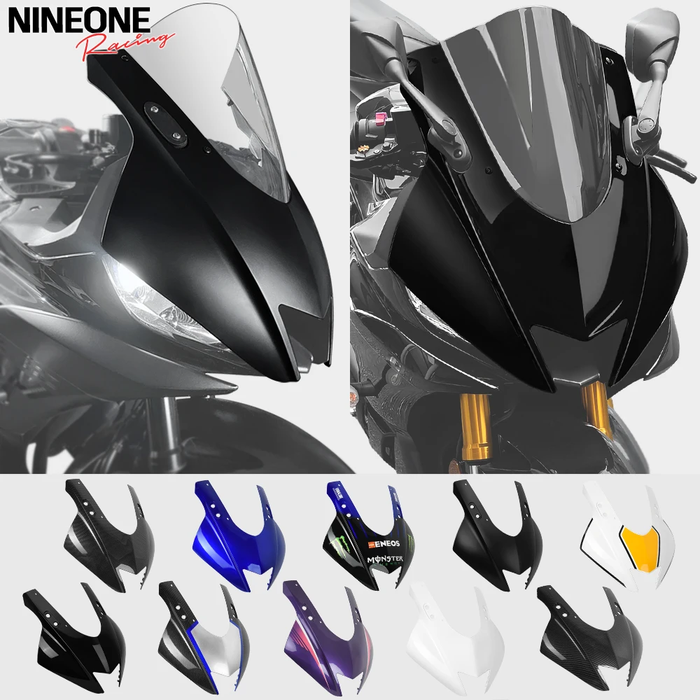 

For Yamaha YZF R3 R 3 R25 2019-2024 Front Nose Upper Cowl Fairing Headlight Cowl Mask Cover Nose Upgrade R1 R6 Style Small Eyes
