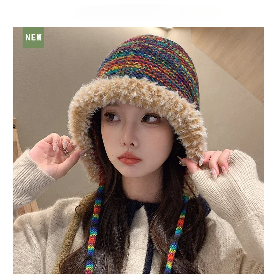 New Autumn Women Knitted Beanie Cap Rainbow Striped Beanies Hats Winter Warm Hip Hop Punk Reggae Skull Hat  Korea Style Gorro