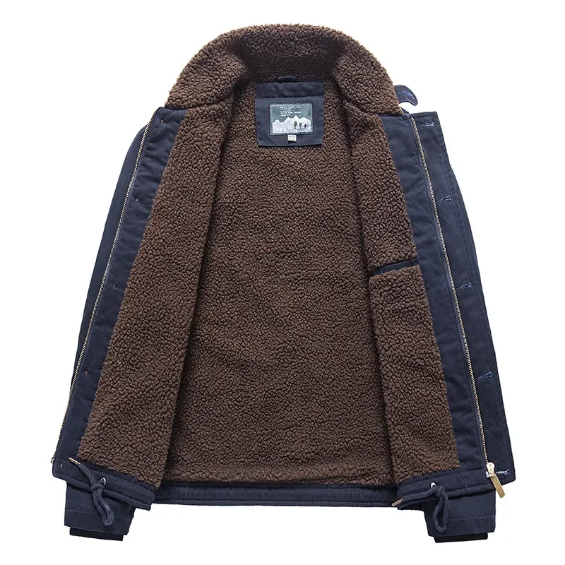 Abrigo con cuello de piel y forro polar para hombre, prendas de vestir de otoño, Parka de invierno, forro de trabajo grueso y cálido, chaqueta de felpa de talla 5XL, 2024