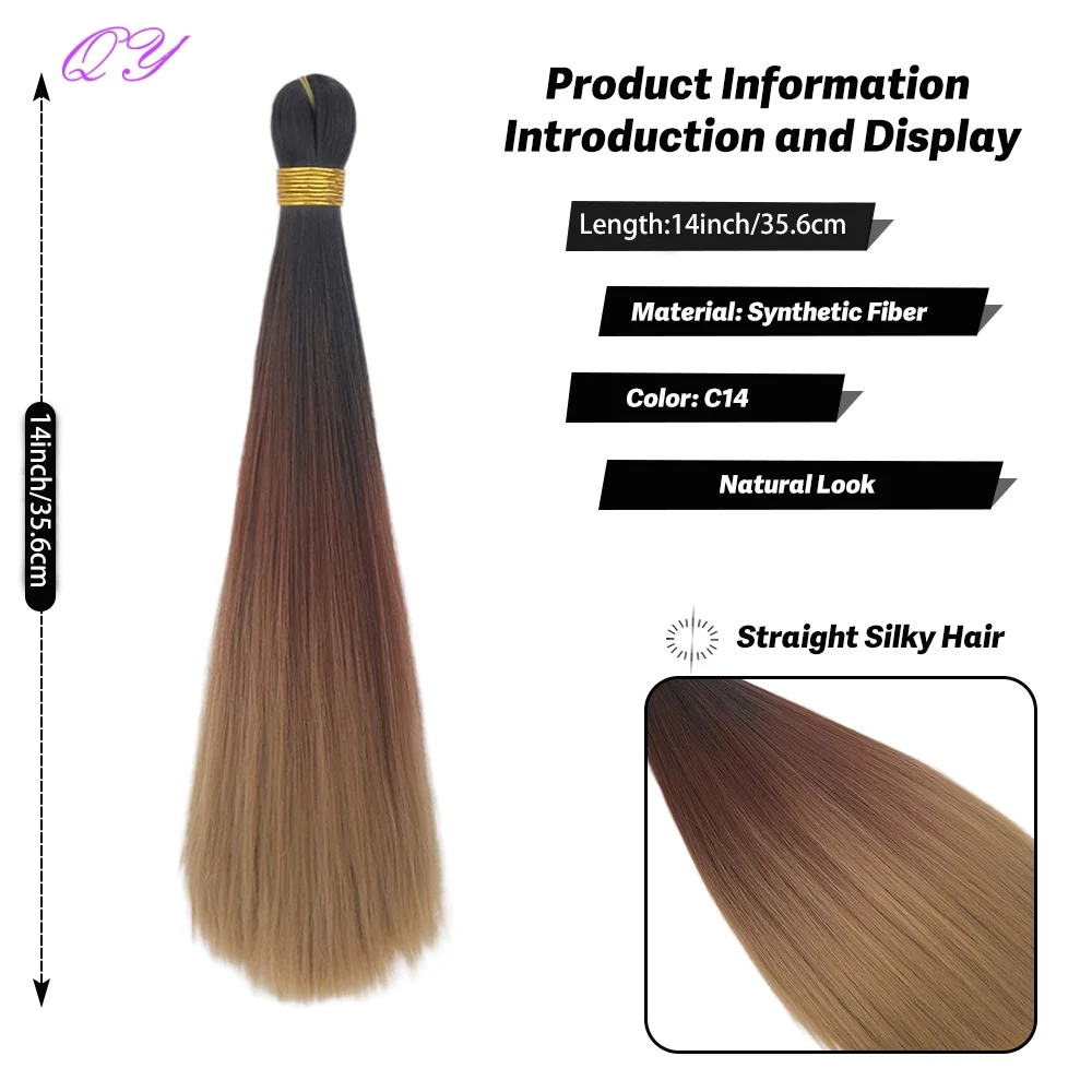 14 بوصة الاصطناعية مستقيم العظام الشعر البني التدرج اللون حريري السلس مستقيم مقبض الشعر للنساء الكروشيه الباروكات المختلفة #3