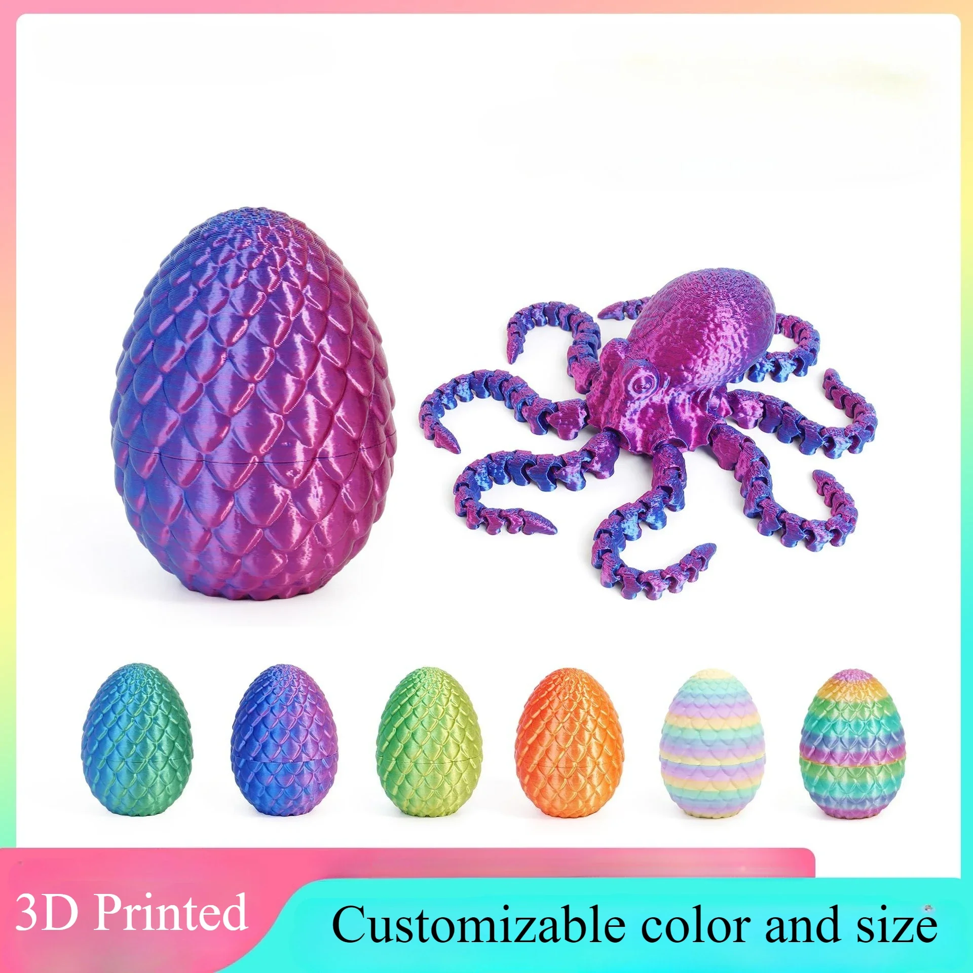 Estatuilla de pulpo impresa en 3D con huevos con articulaciones flexibles para decoración de accesorios para el hogar, juguete de estatuilla de pulpo realista misterioso