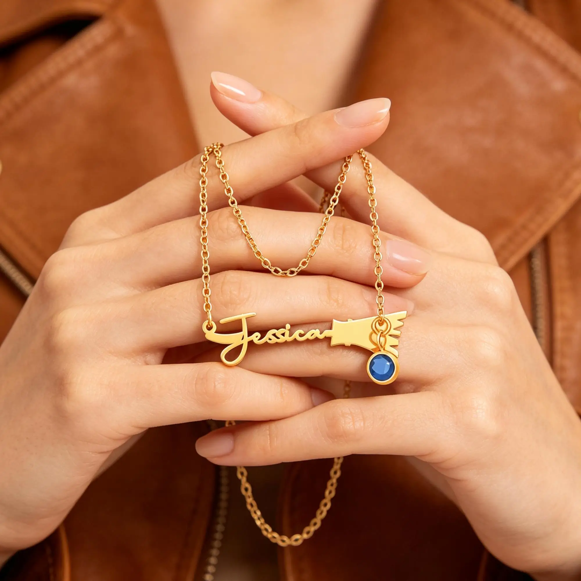 Collar personalizado con nombre de escoba, gargantilla de Halloween a medida, collares con piedra de nacimiento azul para mujer, joyería de acero inoxidable