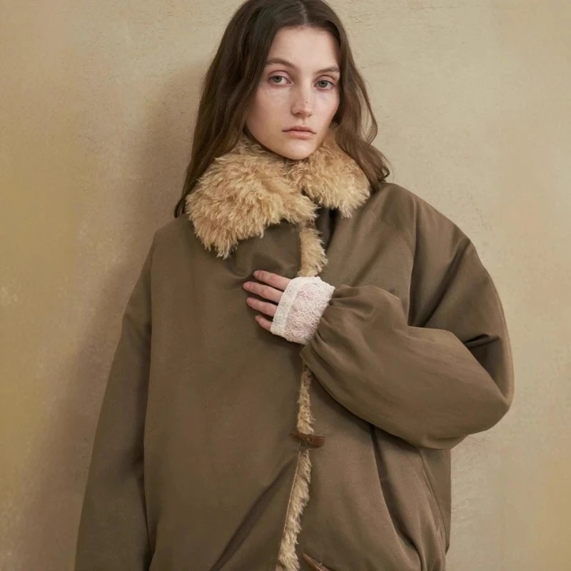 

Autumn Winter Women Coats Streetwear Loose Casual New Retro Motorcycle Cotton Jacket Thick Warm Female Overcoat