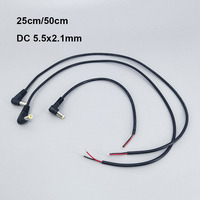 25cm 0.5m DC MALE Power Plug pigtail 5.5x2.1MM 22AWG 3A Right angle 90 degrees 2pin wire Cable Black Charging Connector Elbow t1