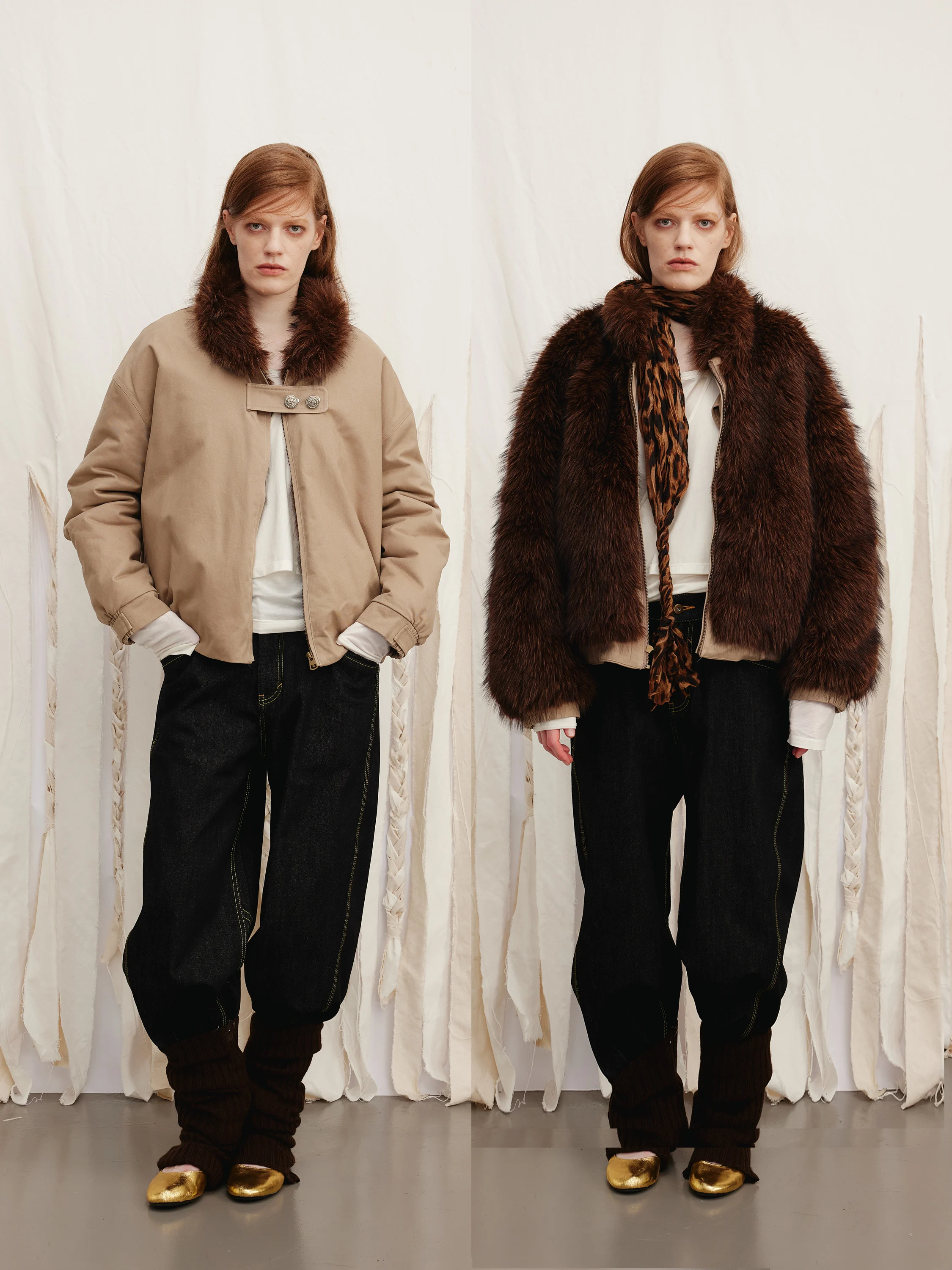 

Khaki Waed Cotton Double-sided Wearable Eco-friendly Fur Jaet Oclo Women's Faion Outerwear ort Thiened Long Sve