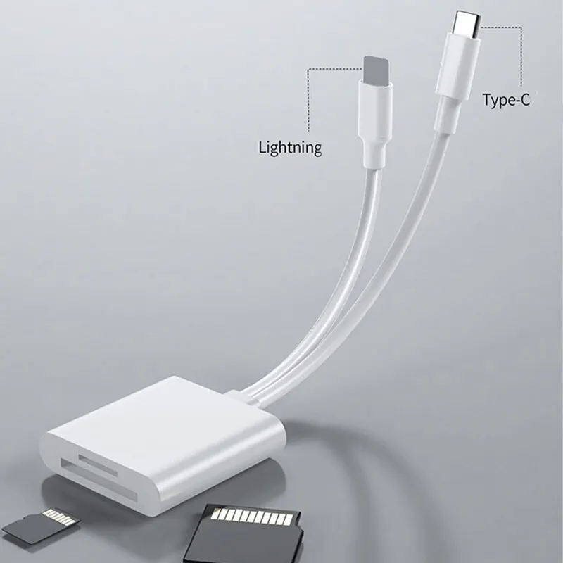Pembaca kartu OTG Tipe C Lightning ke SD TF, adaptor kartu memori 2 In 1 untuk PC Laptop iPhone Multi-Smart Card Reader tanpa perlu aplikasi