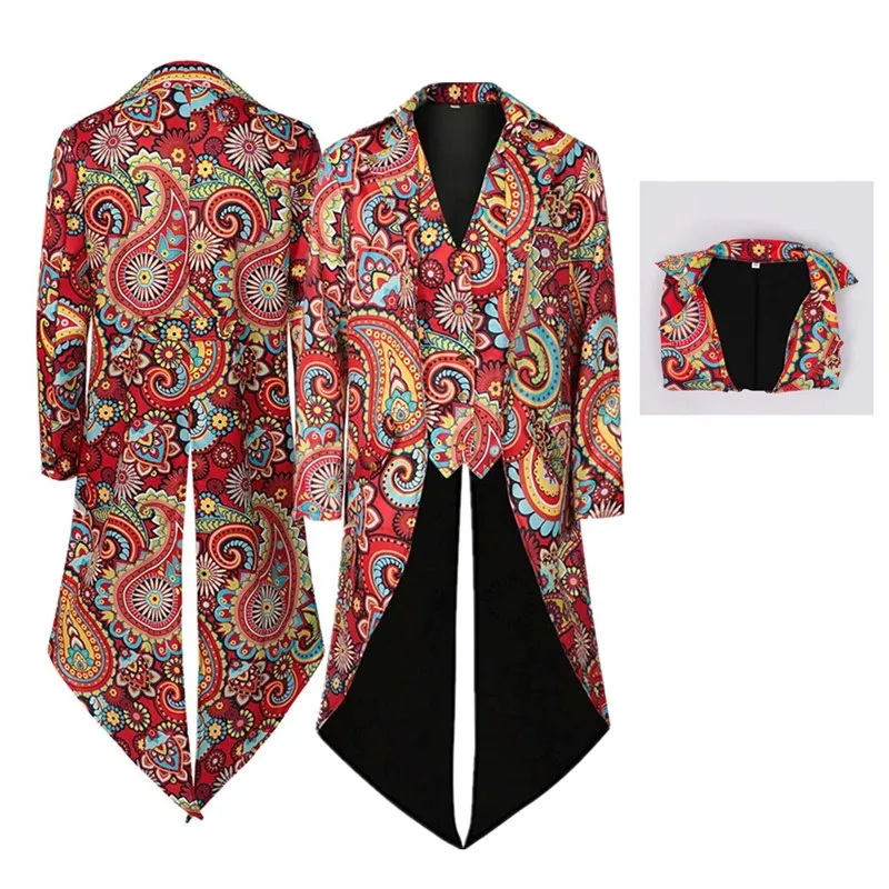 

Взрослый Ретро Панк Косплей Пальто Средневековые Мужчины Фантазия Принт Куртка Смокинг Сценический Костюм Хэллоуин Карнавальный Костюм Партии