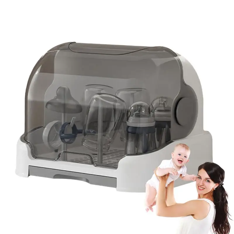Portable Baby Bottle Drying Rack & Organizer - Dustproof Storage Container with Removable Drip Tray, Hygienic Feeding Accessorie