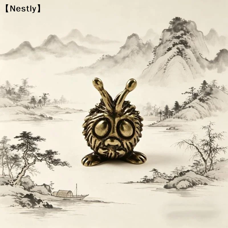 Alloy Cute Cartoon Caterpillar Figurine Retro Antique Finish Fine Detailing For Home Decor Ornament Gift〔Nest〕