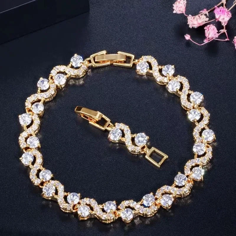 Colorful Wave Crystal Stone Link Bracelet Gift for Her Fashion Couple Jewelry Tennis Bracelet for Women