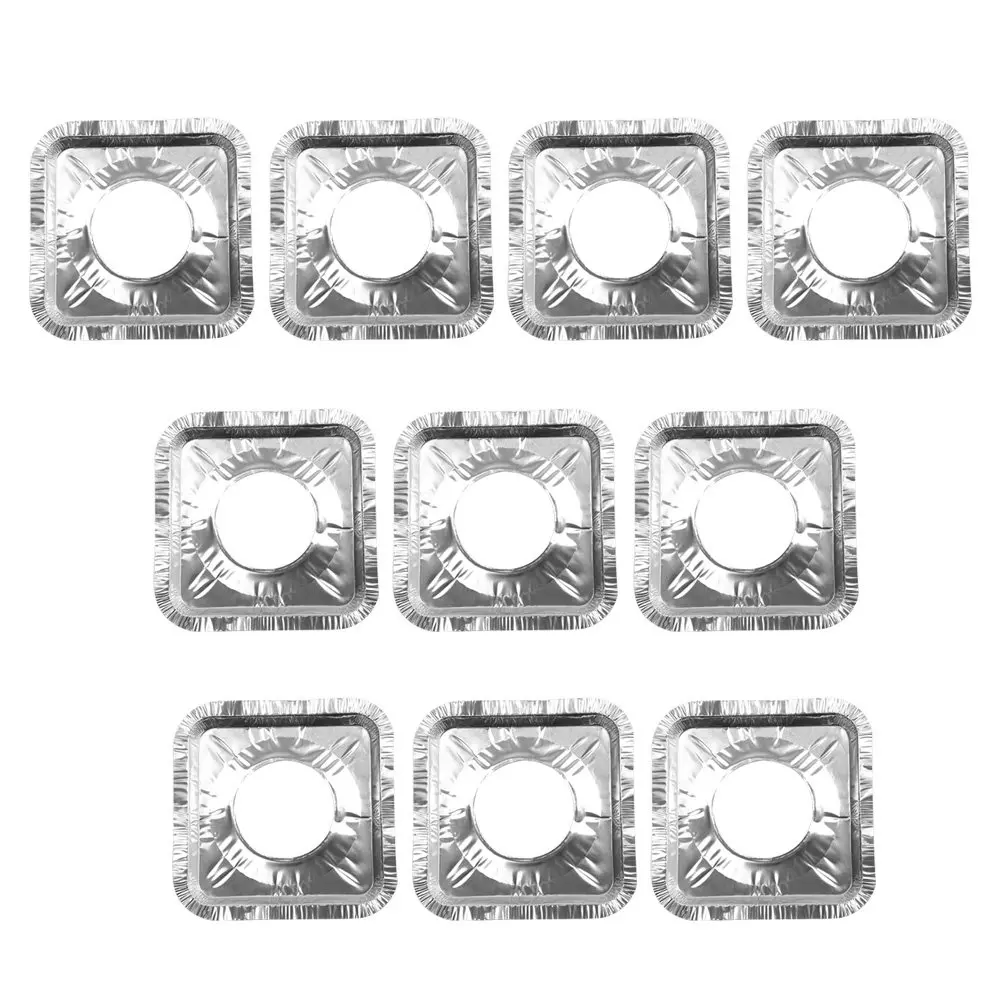 10Pcs Non Toxic Odorless Aluminum Foil Gas Stove Liners Heat Resistant Oil Proof Reusable Cleaning Pads for Stove Top Protection