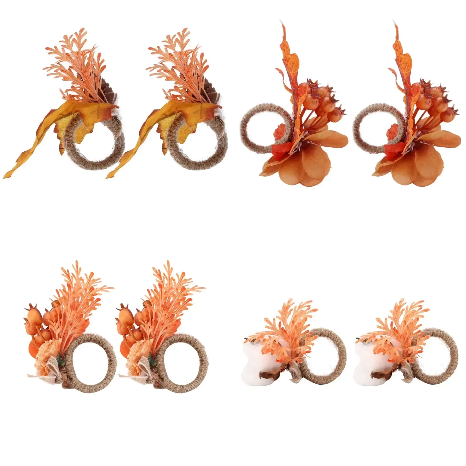 2Pcs Innovative Napkin Ring Decorative Simulation Flower Napkin Holder For Halloween Thanksgiving Day Wedding Birthday