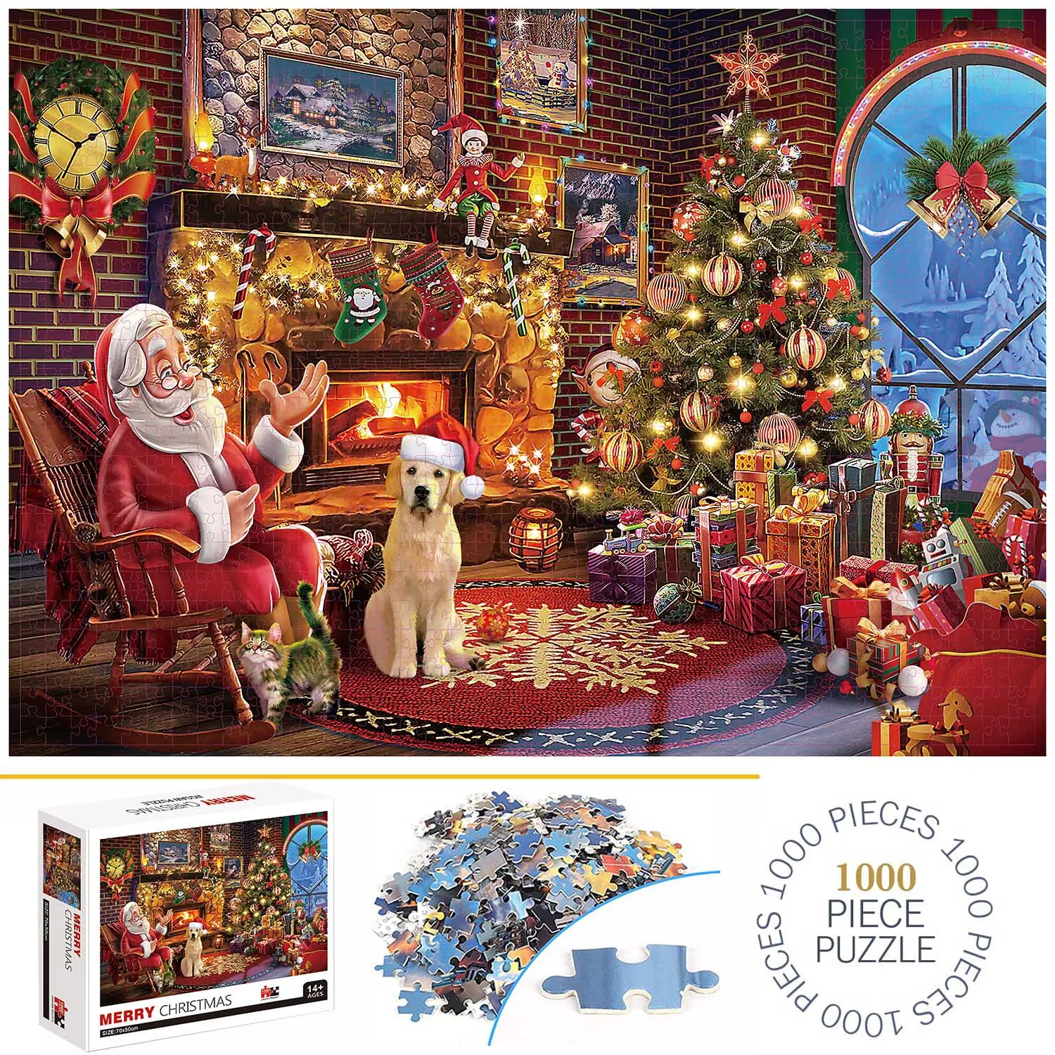 1000 Teile Frohe Weihnachten-Puzzles für Erwachsene, Heimdekoration, Spiele, Familienspaß, Bodenpuzzles, Lernspielzeug für Kinder