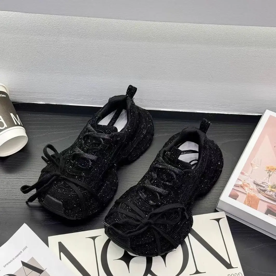 Women's 2025 Spring Autumn New Full Rhinestone Dad Sneakers Thick Sole Fashion Casual Sports Shoes - view 2