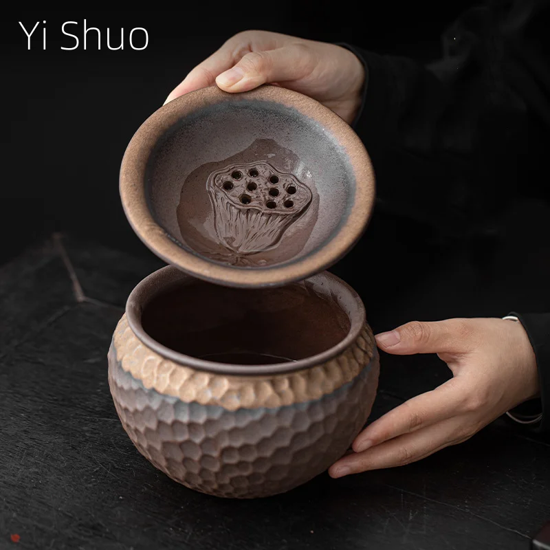 

Lotus Seedpod Jianshui Japanese Style Gilding Iron Glaze Hammer Pattern Waste Tea Bucket Tea Ceremony Utensils Tea Wash Bowl
