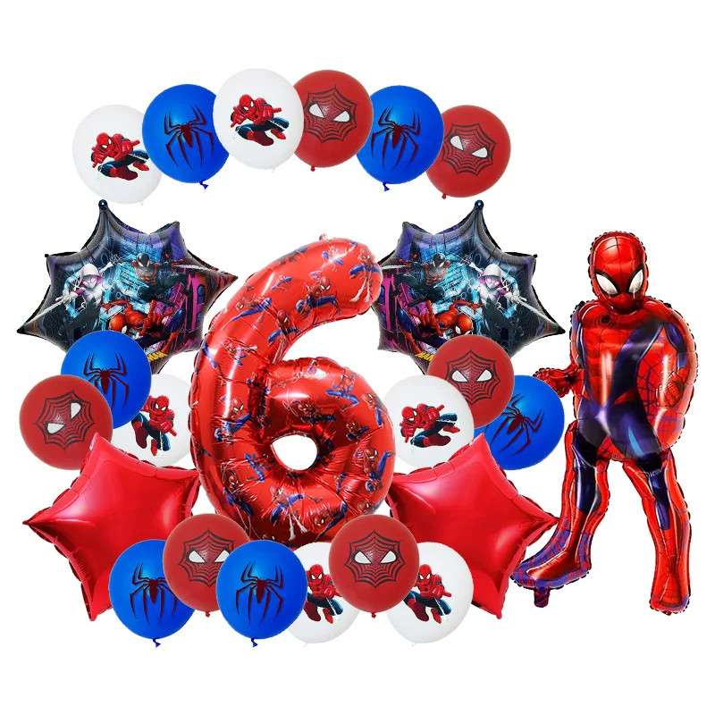 SpiderMan Geburtstagsparty-Dekoration, Aluminiumfolie, Latexballons für Kinder, Eventzubehör, Einweggeschirr, Banner, Hintergrund