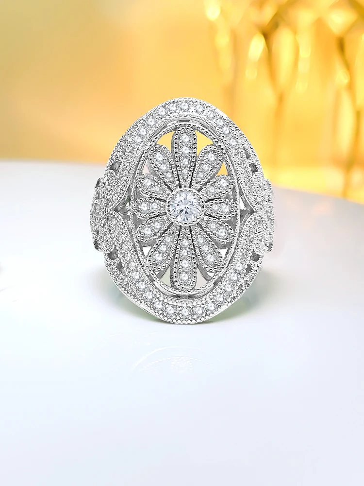 Fashionable Jewelry S925 Pure Silver Reunion Rice Fireworks Luxury Ring Silver Plated Heavy Industry Handcrafted Women's Ring