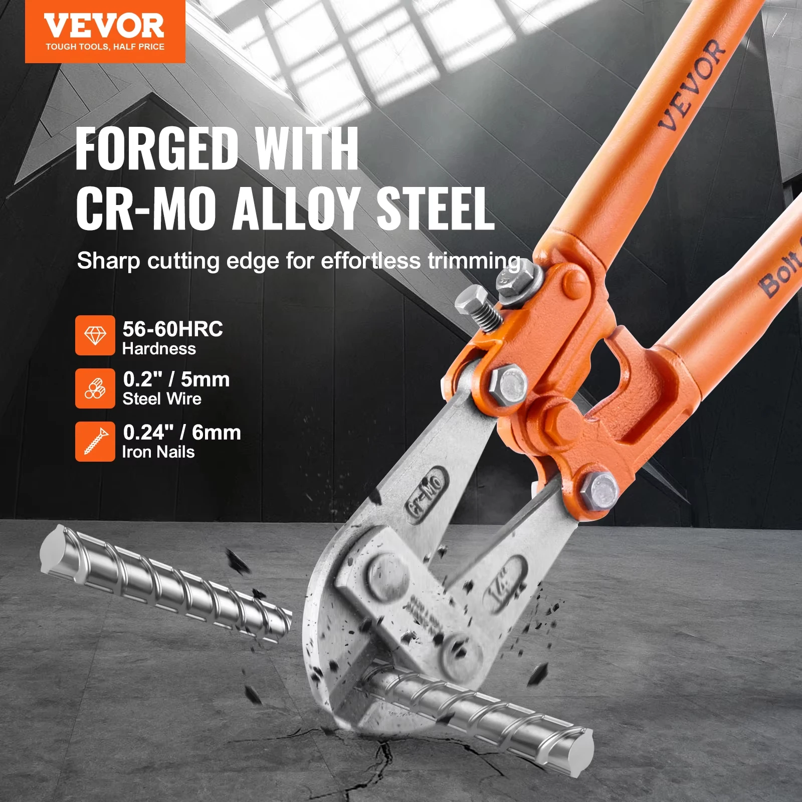 VEVOR Bolt Cutter 8in/14in/18in/24in Lock Cutter Bi-Material Handle with Soft Rubber Grip Chrome Molybdenum Alloy Steel Blade