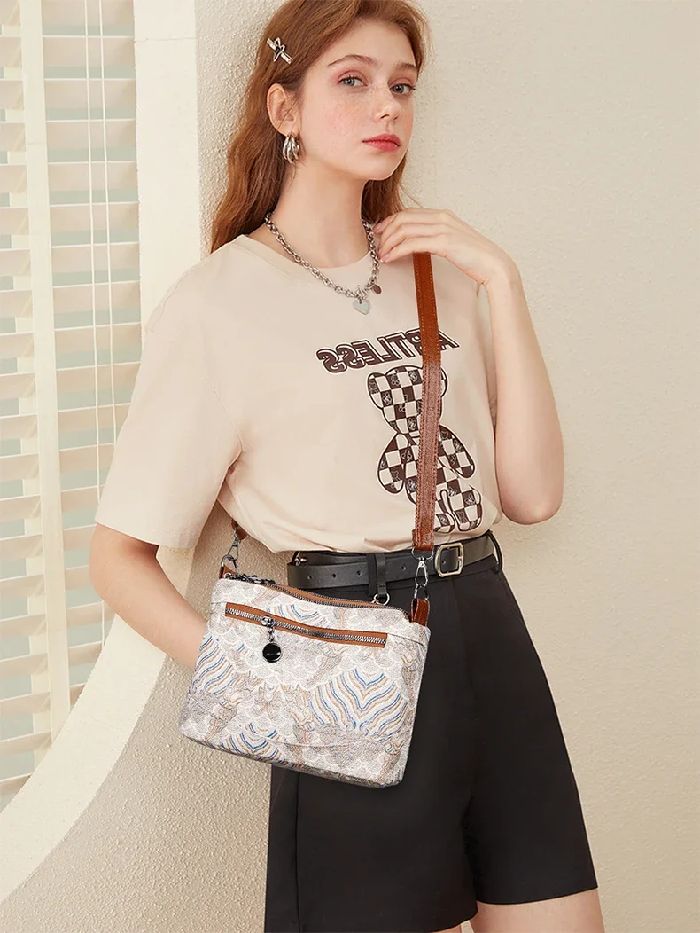 High Quality Soft Leather Chinese Style Wallet with 3-Layer Pockets Fashion Women's Shoulder Crossbody Bag Luxury Ladies Handbag