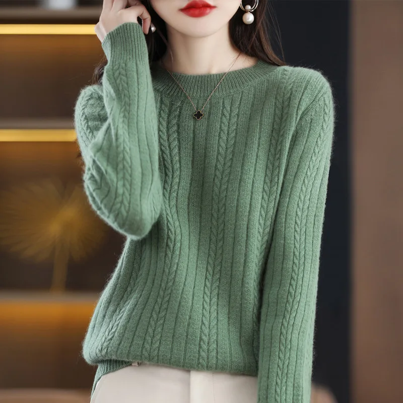 

Fashion Twists knitwears Sweater Women's Autumn Winter Pullovers New Round Neck Knitted Shirt Warm Thicken Pull Femme Tops