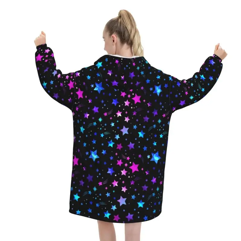 Space Galaxy Constellation Zodiac Star Wearable Hoodie Blanket Women Pullover Sweatshirt Oversized Warm Fleece Sherpa Blanket