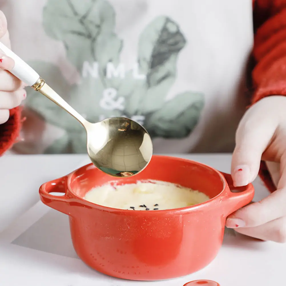 

1Pcs 230Ml Red Ceramic Stew Bowl with Double Handles Microwave Safe Oven Safe Bpa Free Heavy Duty Home Kitchen Serving Bowl