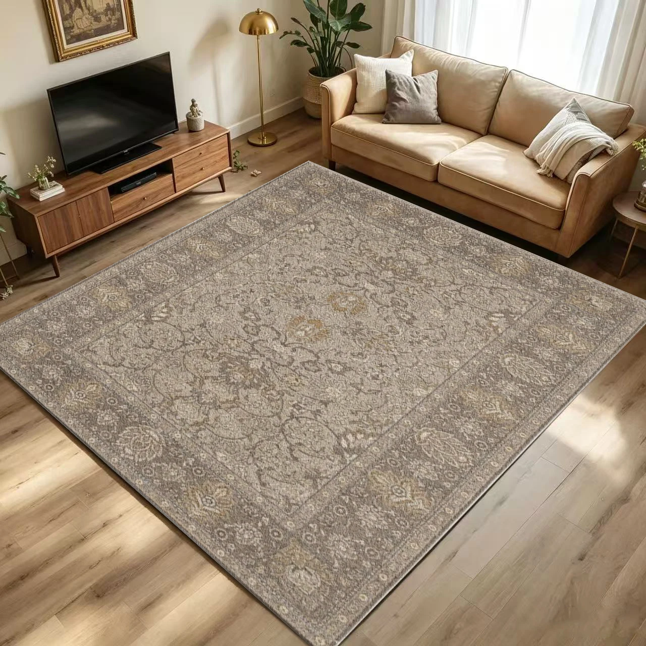 Neutral Beige Vintage Oriental Area Rug,Classic Traditional Non-Slip Floor Carpet for Living Room Bedroom Home Decor