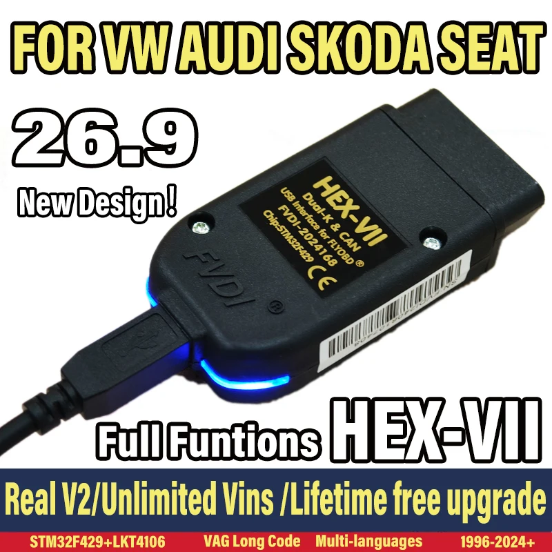 2025 Unlimited Vins VAGCOM Interface VCDS-CAN HEX V2 Update V26.9 FOR VW AUDI Skoda Seat Multi-Language Car Diagnostics Tool