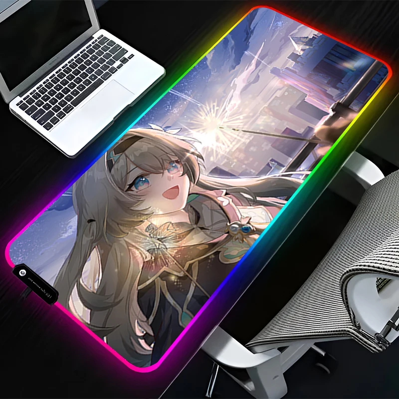 RGB LED Mousepad H-honkai Star Rail Firefly Computer Gaming Accessories Keyboard Pad Rubber Mouse Pad Decoracion Desk Mouse Mat