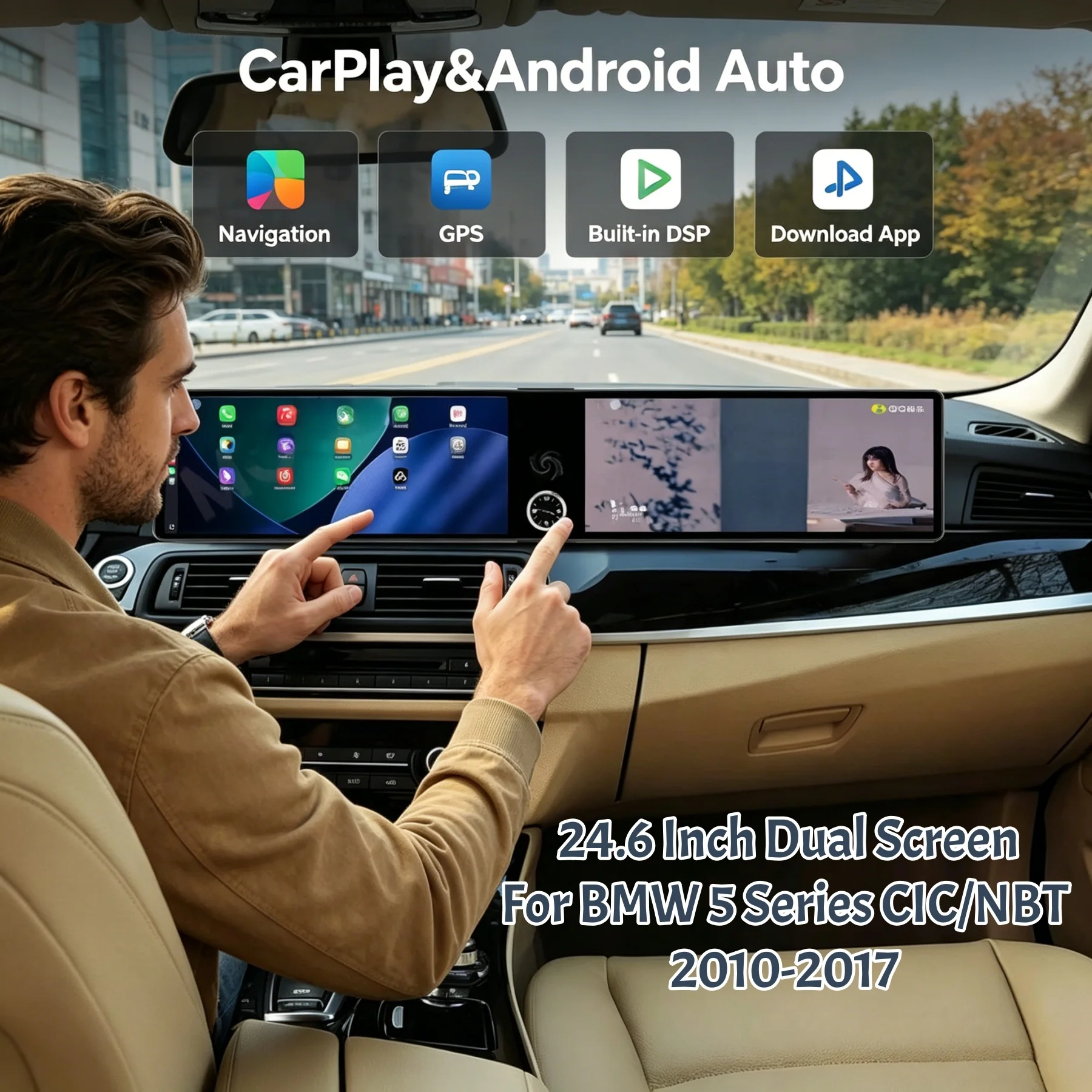 

Dual Screen Android Car Radio Carplay 24.6 inch For BMW 5 Series 2010-2017 CIC NBT Head Unit Multimedia Player GPS Navigation