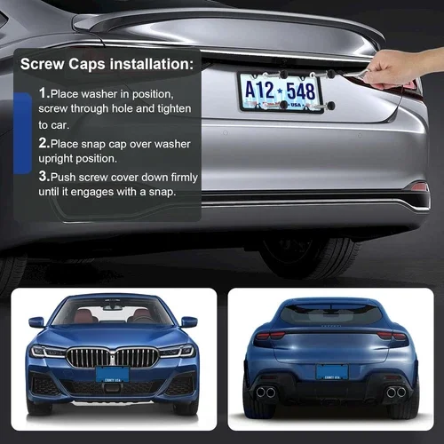 2 قطعة إطارات لوحة ترخيص الفولاذ المقاوم للصدأ أغطية لوحة ترخيص السيارة تصميم نحيف مع أغطية غسالة البراغي للمركبات الأمريكية #4