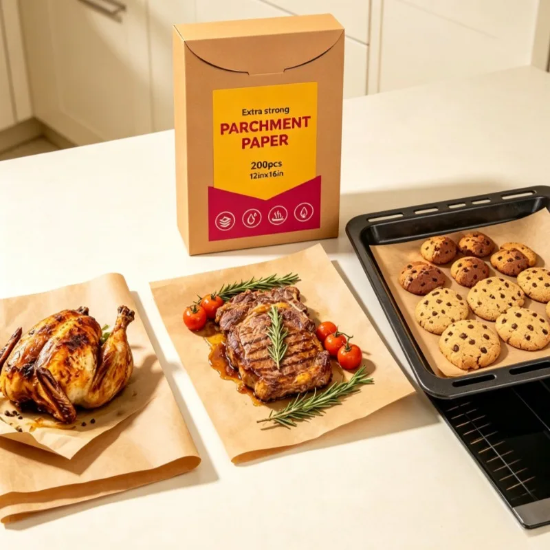 200 Pcs Parchment Paper Baking Sheets, Non-Stick Unbleached Pre-Cut Greaseproof Baking Parchment,for Grilling Frying Steaming