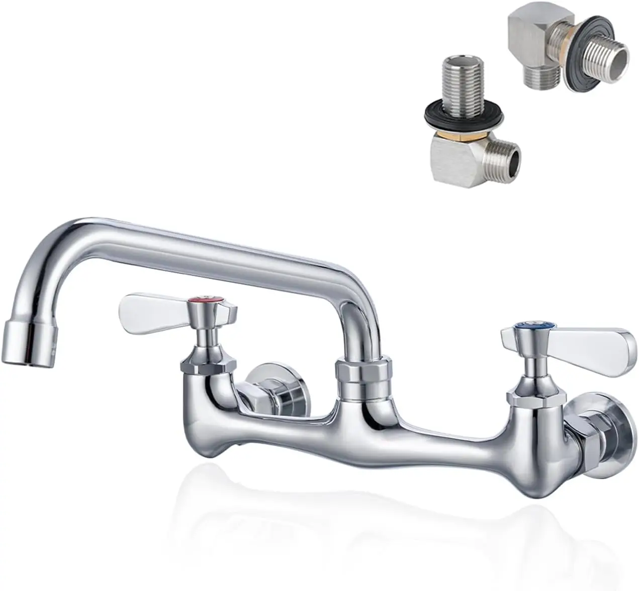

8 Inch Wall Mount Commercial Sink Faucet, 360° Swivel Spout, Dual Handle Chrome Brass for Restaurant Kitchen Laundry