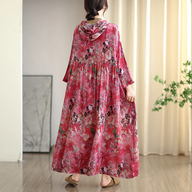 قداس واس الصينية 2025 الخريف المرأة طويلة فضفاضة فساتين مُزينة بطباعة الإناث أنيقة الترفيه الفاخرة ملابس طويلة موضة Vestidos