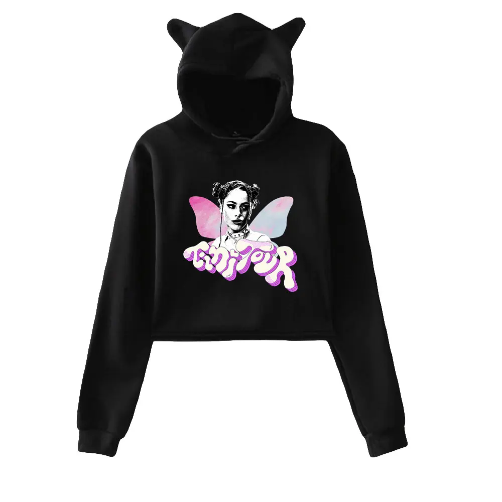 Tini Stoessel Pullover Tini Tour 2023 Merch Cat Ears Hoodie Long Sleeve Sweatshirts Female Crop Top Women's Clothes