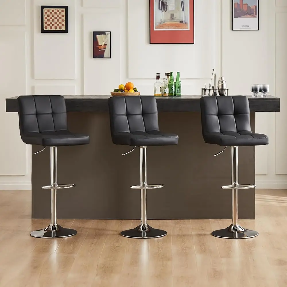 Bar Stools Set Of 4, 24 H Counter Height Bar Stools, Upholstered Modern Kitchen Barstools With Metal Base, Pu Leather Stools