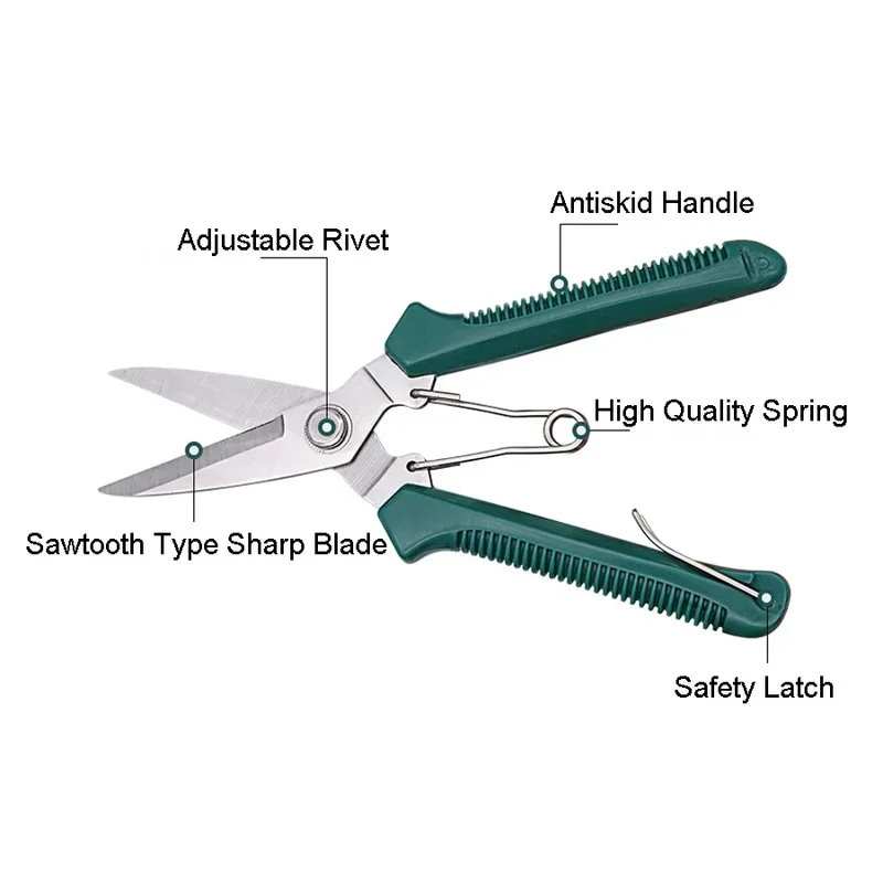 กรรไกรตัดแต่งกิ่งแบบหัวตรงขนาด190มม. กันลื่นใช้ในบ้านกรรไกรตัดแต่งกิ่งไม้สแตนเลส