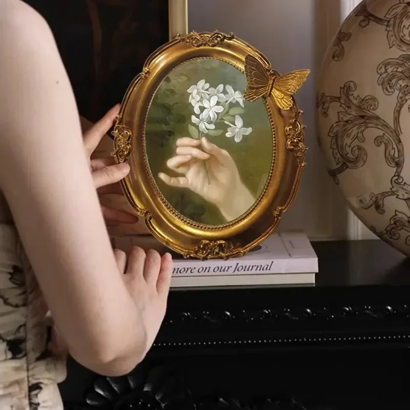 Vintage Carved Gold Oval Resin Photo Frame Baroque Style Ornate Table Decor Wedding Centerpiece Shooting Prop Gift For Women