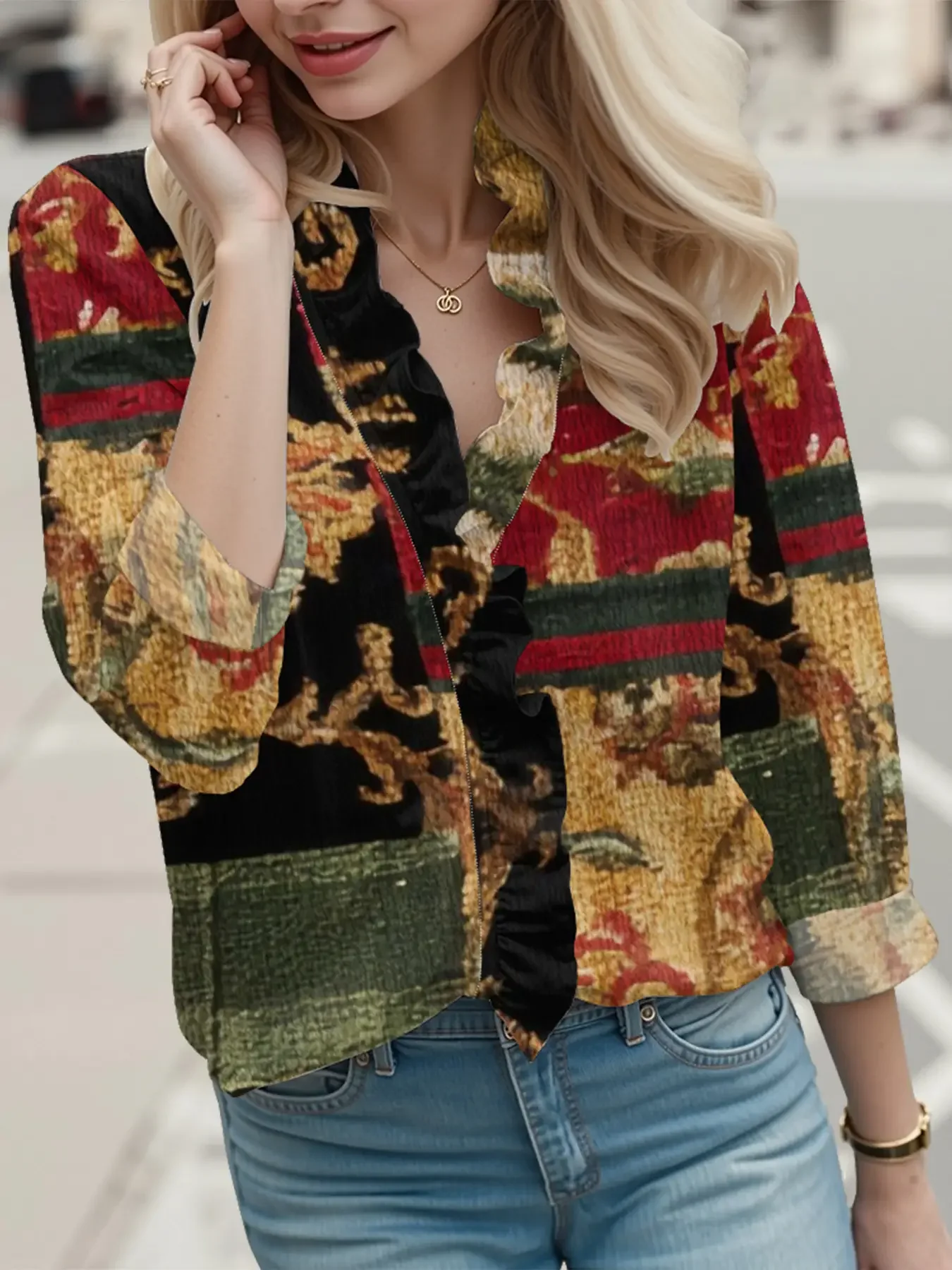 بلوزة كاجوال جديدة للخريف برقبة على شكل حرف V، قميص نسائي من الدانتيل بأكمام طويلة، ملابس للربيع والصيف والخريف #2