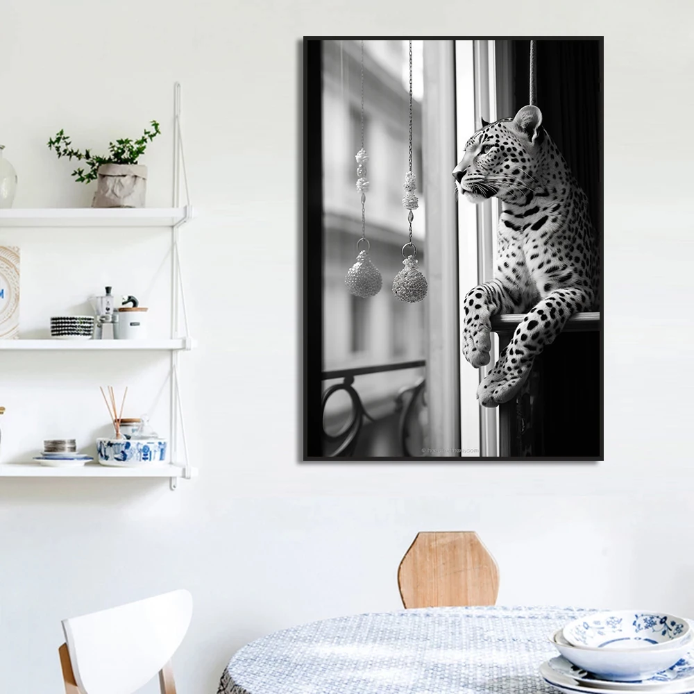 Leopard Car Window Photo Cheetah Poster Black and White Art, Vintage Photography Canvas Painting Fashion Wall Home Decor