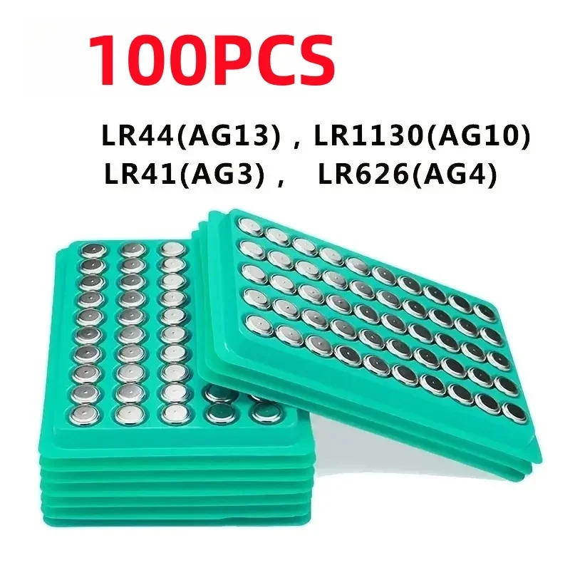 100Pcs1.55V AG13 LR44 Button Battery AG10AG4 AG3 LR1130 LR41 377 LR626 Alkaline Battery Pila Cell Coin Watch Toys Remote Batter