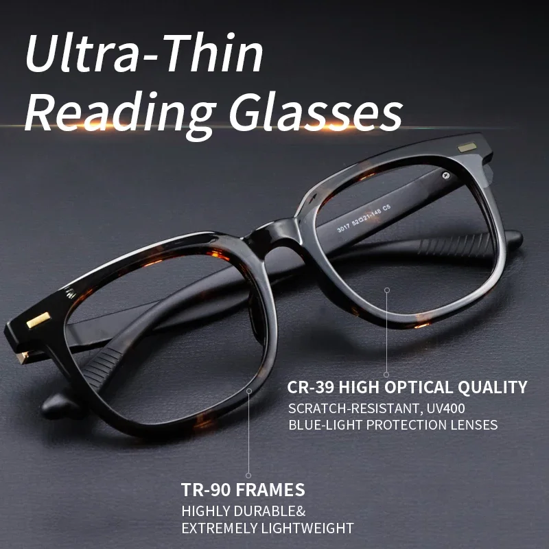 Ultra-Thin Reading glasses for Women Men Anti-blue Light Presbyopia TR Eyeglasses oversized Rectangular Full Frame Diopters